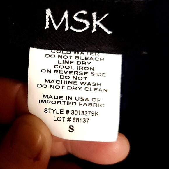 MSK Navy Draped Neck Stretchy Sheer Sleeve Silver Beaded Dress Small - Picture 4 of 5